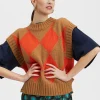 Argyle GiletCamel / Orange in Wool