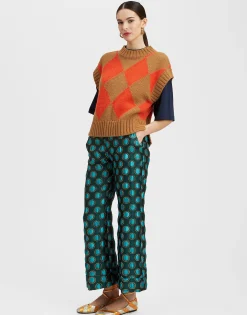 Argyle GiletCamel / Orange in Wool