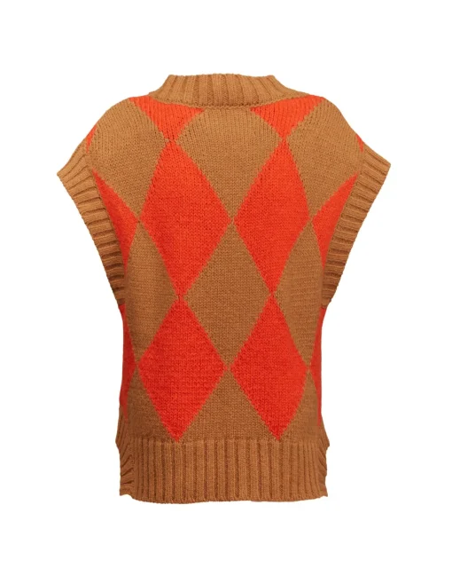 Argyle GiletCamel / Orange in Wool