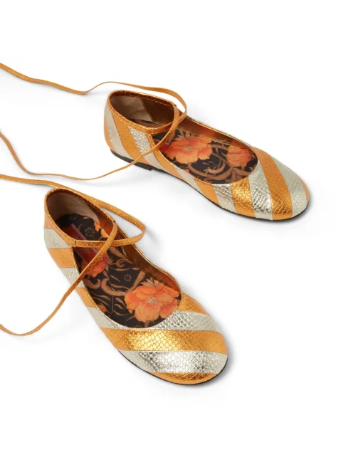 Ballerina FlatsOrange in Faux Python