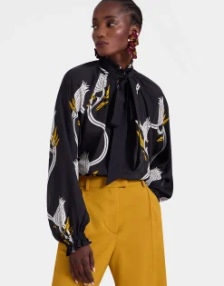 Cerere BlouseMelograno Black & White in Crepe Marocain
