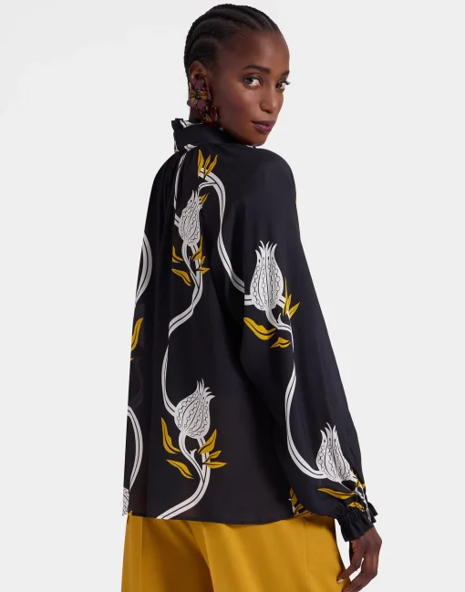 Cerere BlouseMelograno Black & White in Crepe Marocain