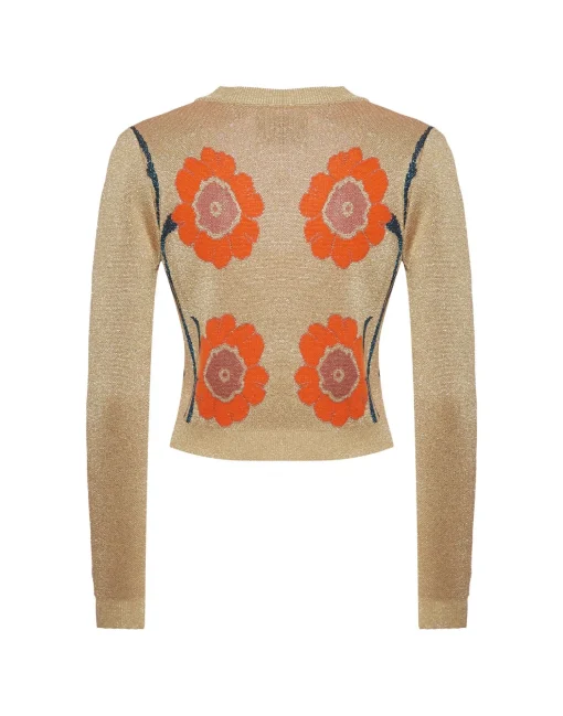 Daisychain Mini CardiganOrange & Gold in Jacquard Lurex