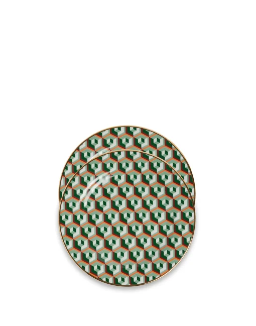 Dessert Plate Set of 2Cubi Verde in Porcelain