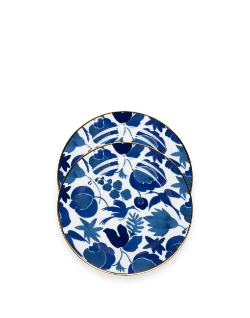 Dessert Plate Set of 2Wildbird Blu/Bianco in Porcelain