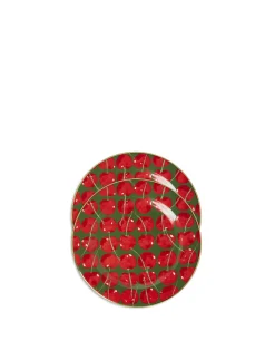 Dessert Plates Set Of 2Cherries Verde in Porcelain