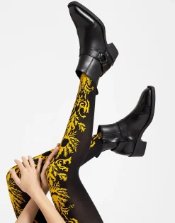Flocked TightsBlack & Yellow in Flocked Nylon