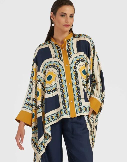 Foulard ShirtMudejar Placée Blue in Silk Twill