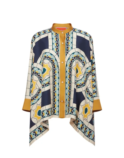 Foulard ShirtMudejar Placée Blue in Silk Twill