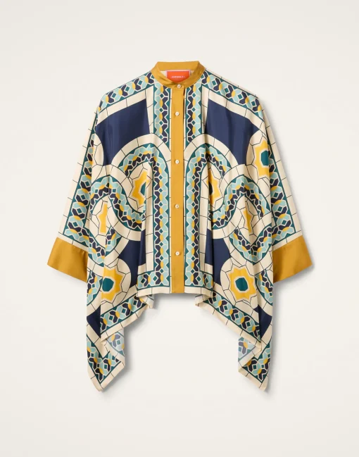 Foulard ShirtMudejar Placée Blue in Silk Twill