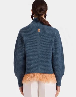 High Kick SweaterBlue in Wool With Feathers