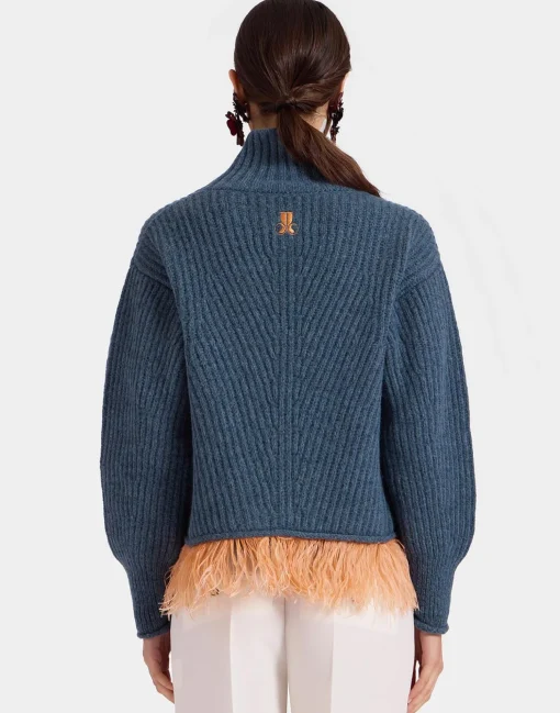 High Kick SweaterBlue in Wool With Feathers