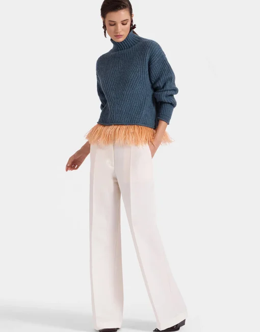 High Kick SweaterBlue in Wool With Feathers