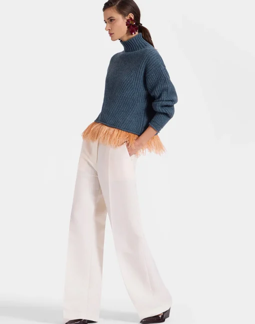 High Kick SweaterBlue in Wool With Feathers