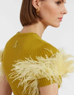 High Kick TeeLime in Ribbed Silk Cashmere With Feathers