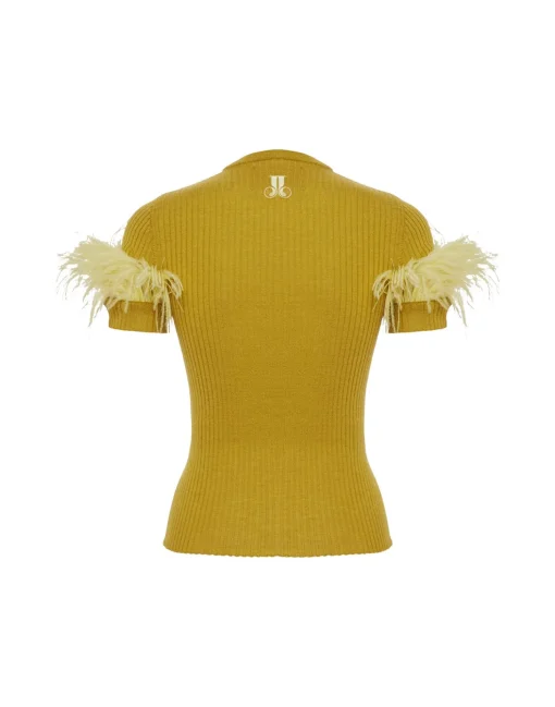 High Kick TeeLime in Ribbed Silk Cashmere With Feathers