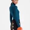 High Kick TopBlue in Ribbed Silk Cashmere With Feathers