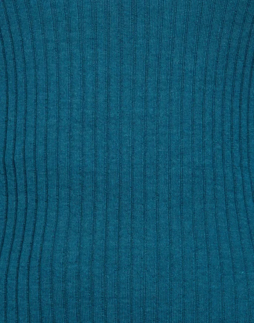 High Kick TopBlue in Ribbed Silk Cashmere With Feathers