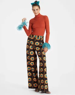 High Kick TopOrange in Ribbed Silk Cashmere With Feathers