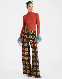 High Kick TopOrange in Ribbed Silk Cashmere With Feathers