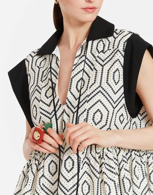 Jackie Mini DressSolid Ivory in Cotton Sangallo