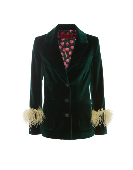Keaton JacketBlue Petrol in Velvet With Feathers