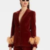 Keaton JacketTerracotta in Velvet With Feathers