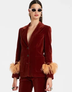 Keaton JacketTerracotta in Velvet With Feathers