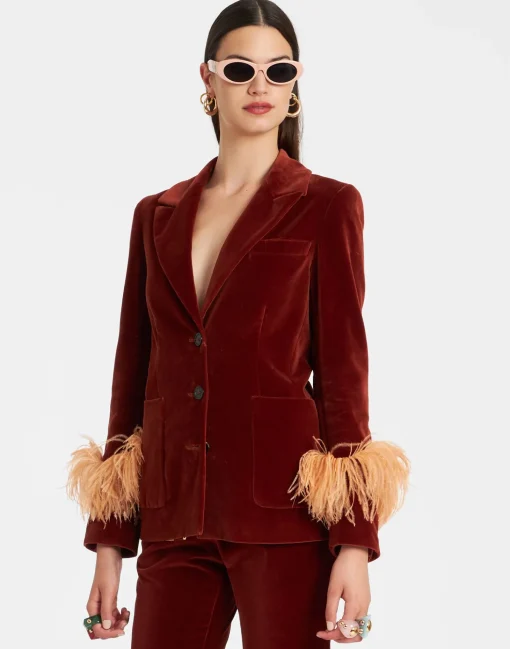 Keaton JacketTerracotta in Velvet With Feathers
