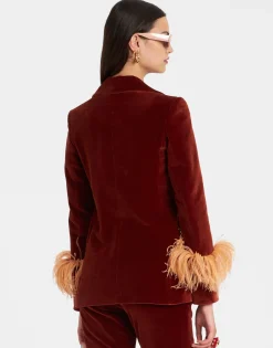 Keaton JacketTerracotta in Velvet With Feathers