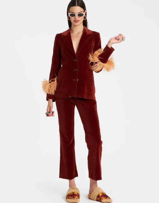 Keaton JacketTerracotta in Velvet With Feathers
