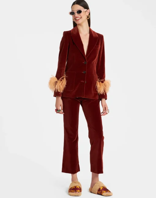 Keaton JacketTerracotta in Velvet With Feathers