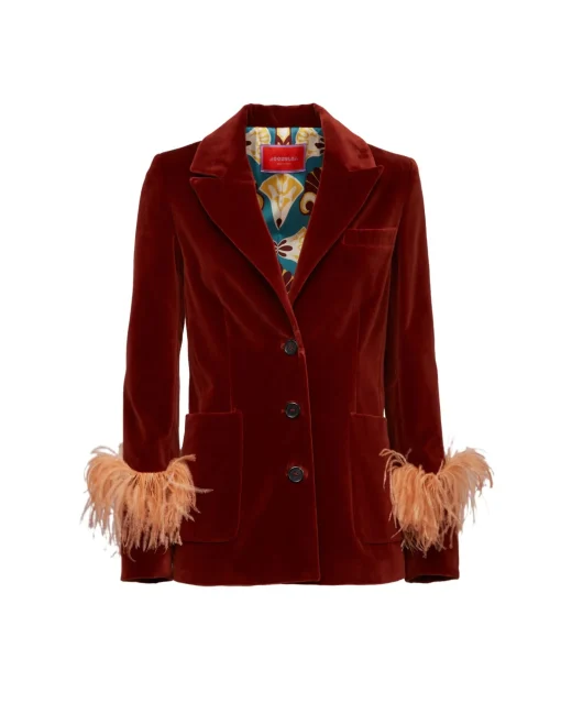 Keaton JacketTerracotta in Velvet With Feathers