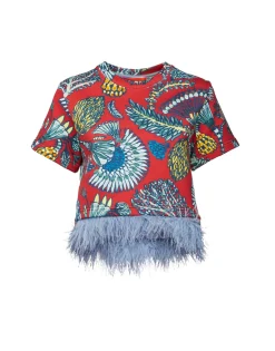 La Scala TeeSicomore Red in Jersey With Feathers