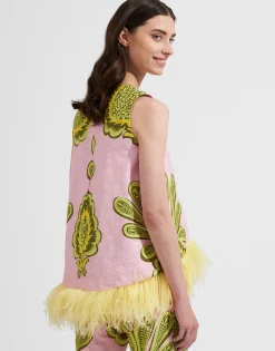 La Scala Top (With Feathers)Big Pineapple Pink in Shot Cotton