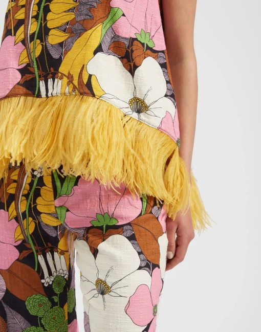 La Scala Top (With Feathers)Big Flower in Shot Cotton