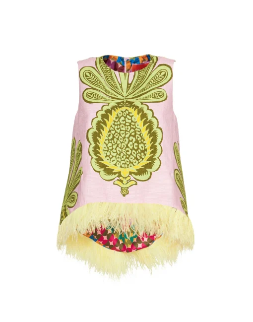 La Scala Top (With Feathers)Big Pineapple Pink in Shot Cotton