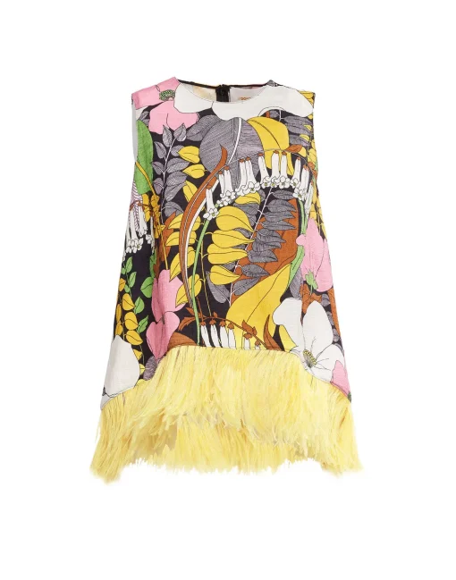 La Scala Top (With Feathers)Big Flower in Shot Cotton