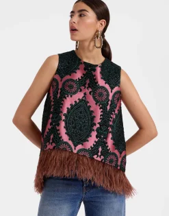 La Scala TopOltrarno Pink in Jacquard With Feathers
