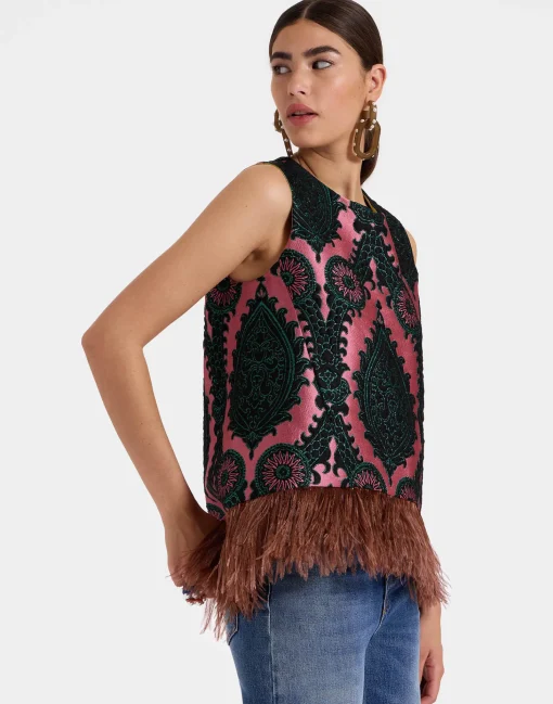 La Scala TopOltrarno Pink in Jacquard With Feathers