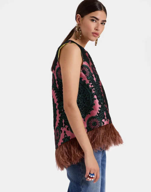 La Scala TopOltrarno Pink in Jacquard With Feathers
