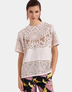 Lacey House T-ShirtSolid White Smoke in Embroidered Cotton