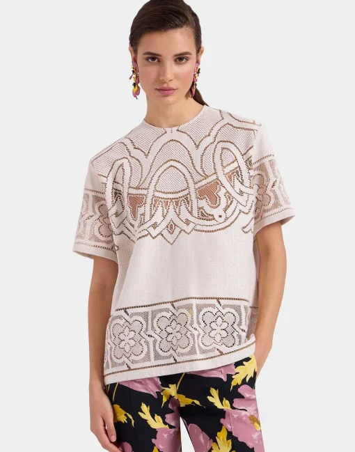 Lacey House T-ShirtSolid White Smoke in Embroidered Cotton