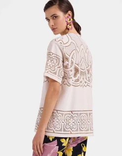 Lacey House T-ShirtSolid White Smoke in Embroidered Cotton