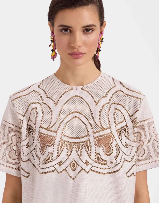Lacey House T-ShirtSolid White Smoke in Embroidered Cotton