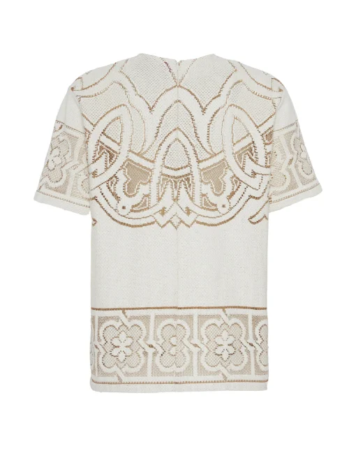 Lacey House T-ShirtSolid White Smoke in Embroidered Cotton