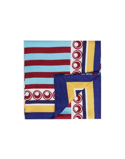 Large Tablecloth (180x350)Riga Bordeaux - Azzurro (Placée) in Linen