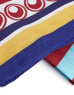 Large Tablecloth (180x350)Riga Bordeaux - Azzurro (Placée) in Linen