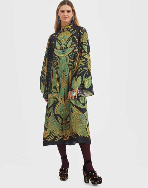 Magnifico Midi DressThe Nile Placée Black in Silk Twill