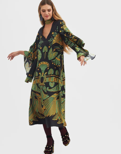 Magnifico Midi DressThe Nile Placée Black in Silk Twill